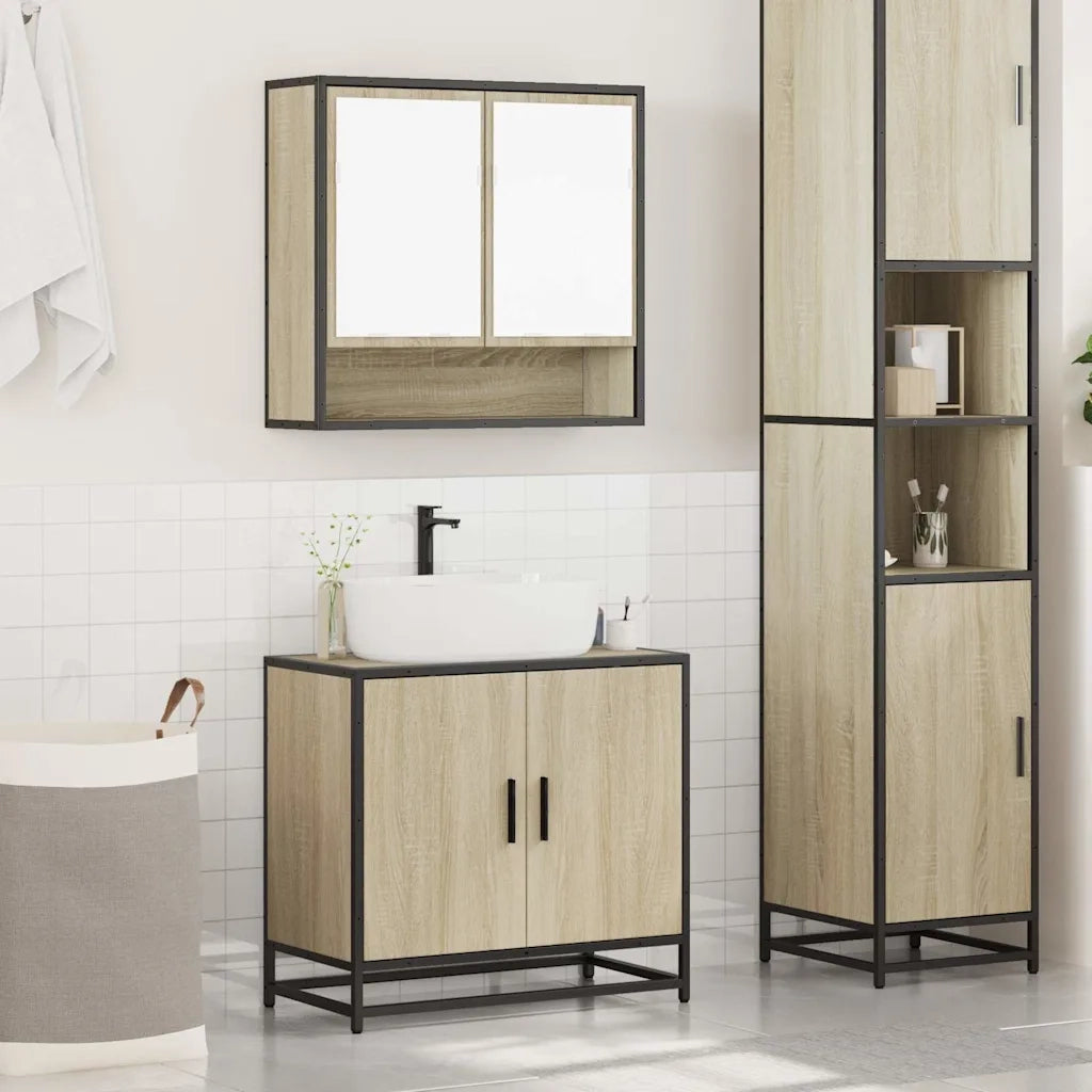 Set Mobili da Bagno | Armadio da bagno 2 pz Rovere Sonoma in Legno Multistrato