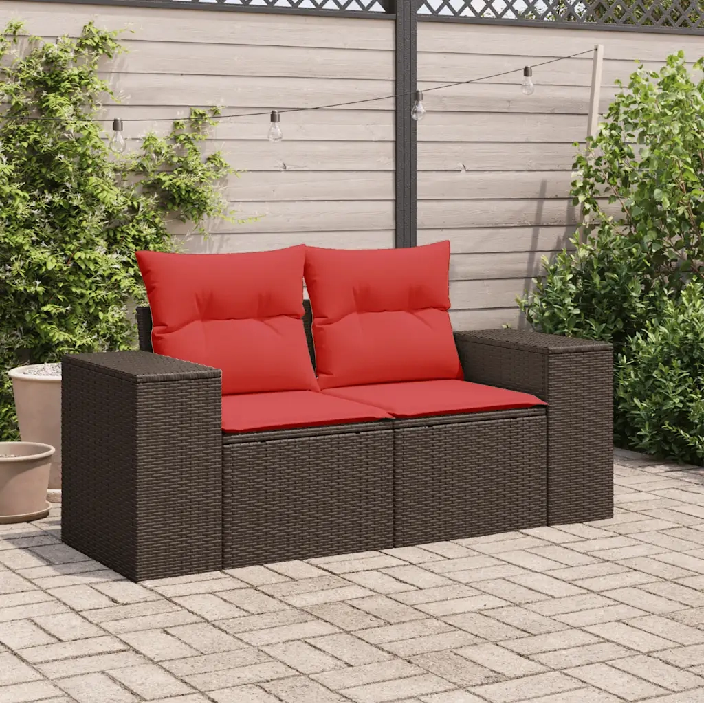 Divano da giardino con cuscini a 2 posti marrone in polyrattan 366237