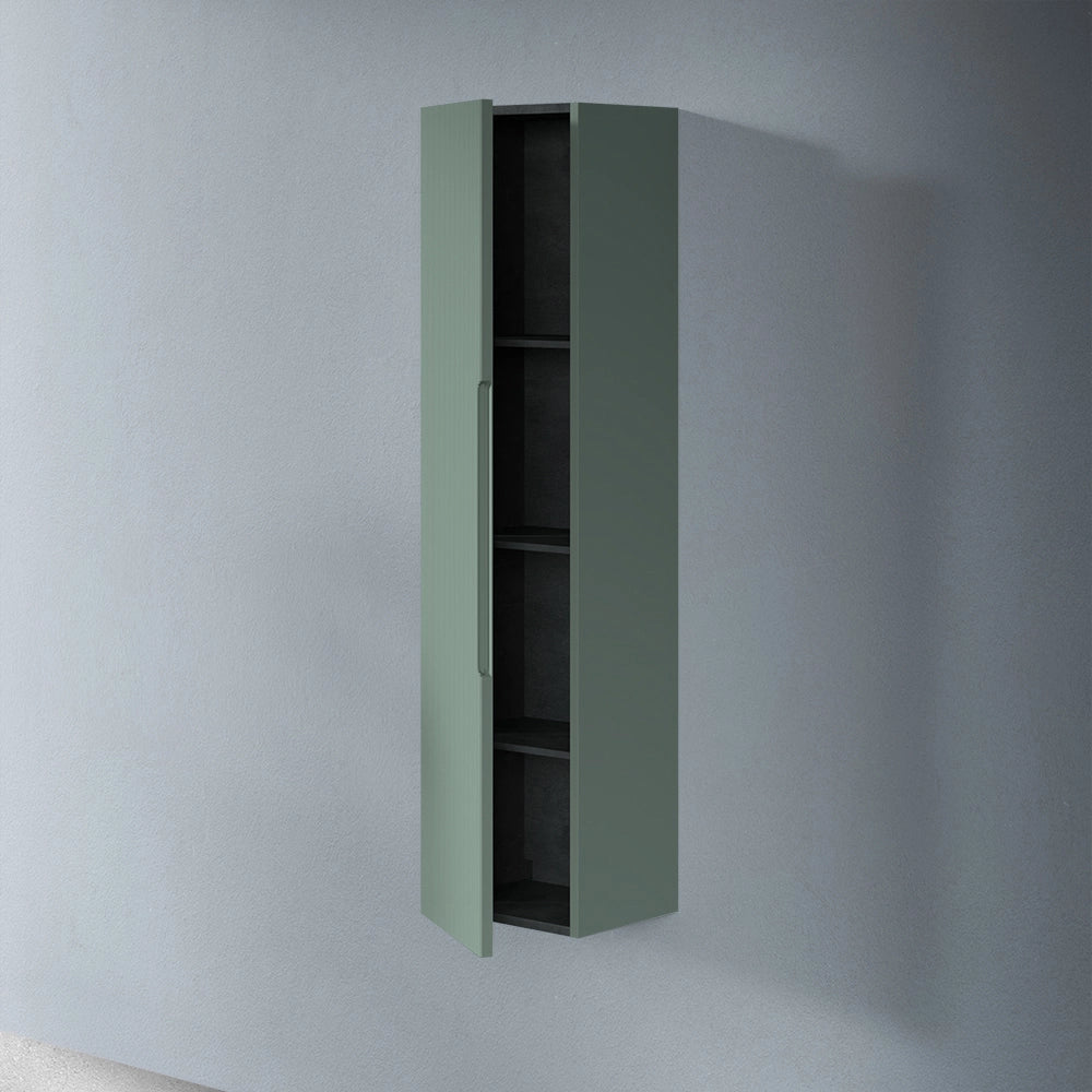 Colonna bagno sospesa H 138 cm verde opaco cannettato con ripiani Rigo