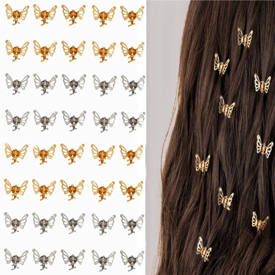 Set di quaranta pezzi (20 argentati + 20 dorati) con spille a forma di farfalla in metallo, carini e femminili, ideali per pony, capelli arricciati, trecce e accessori per capelli multifunzionali.