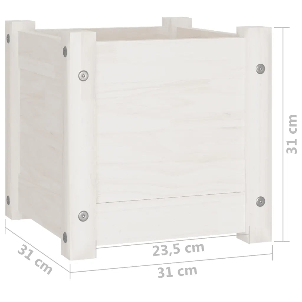 Fioriera da Giardino-Vaso da Esterno Bianca 31x31x31 cm Legno Massello di Pino 173653