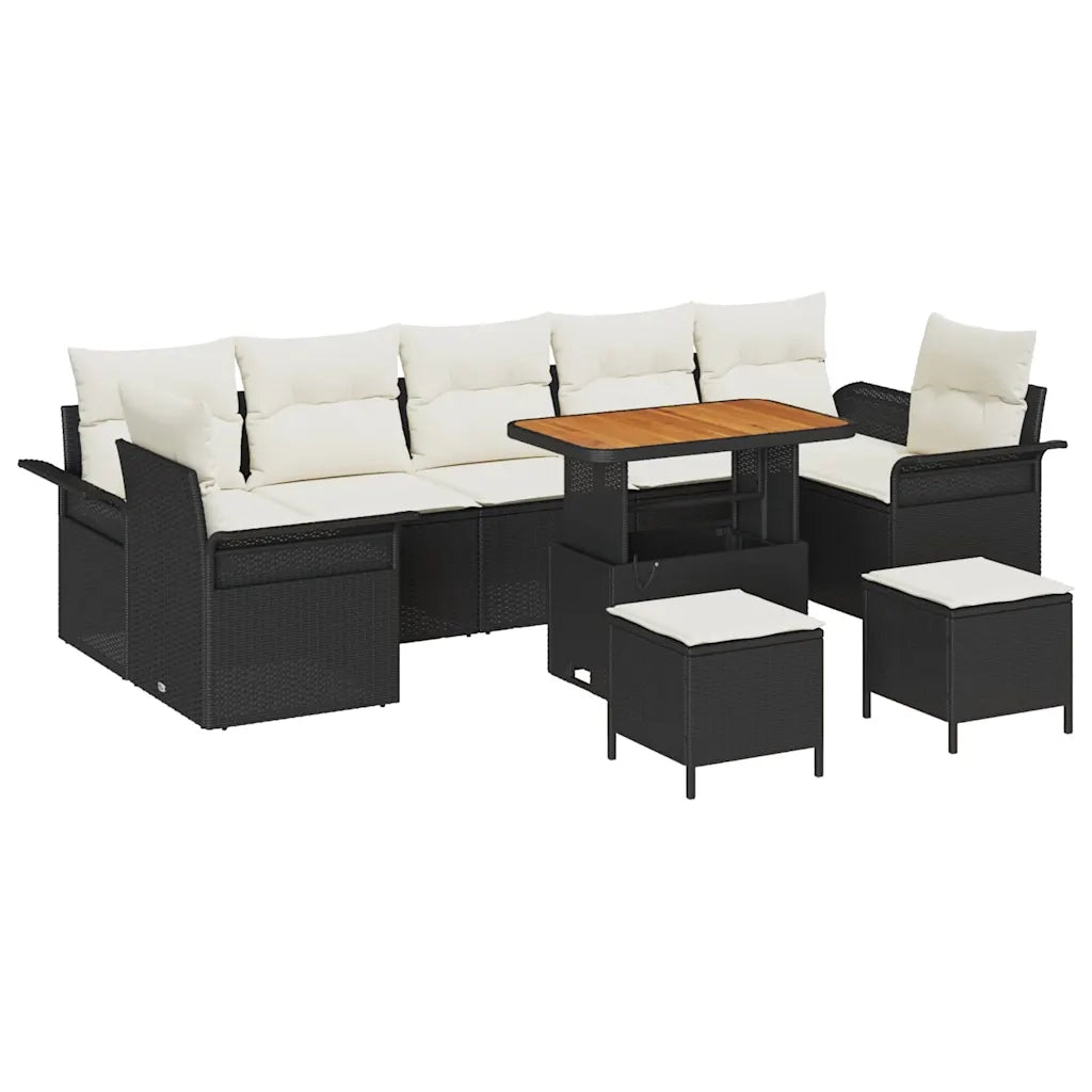 Set Divano da Giardino con cuscino 10 pcs Nero polyrattan