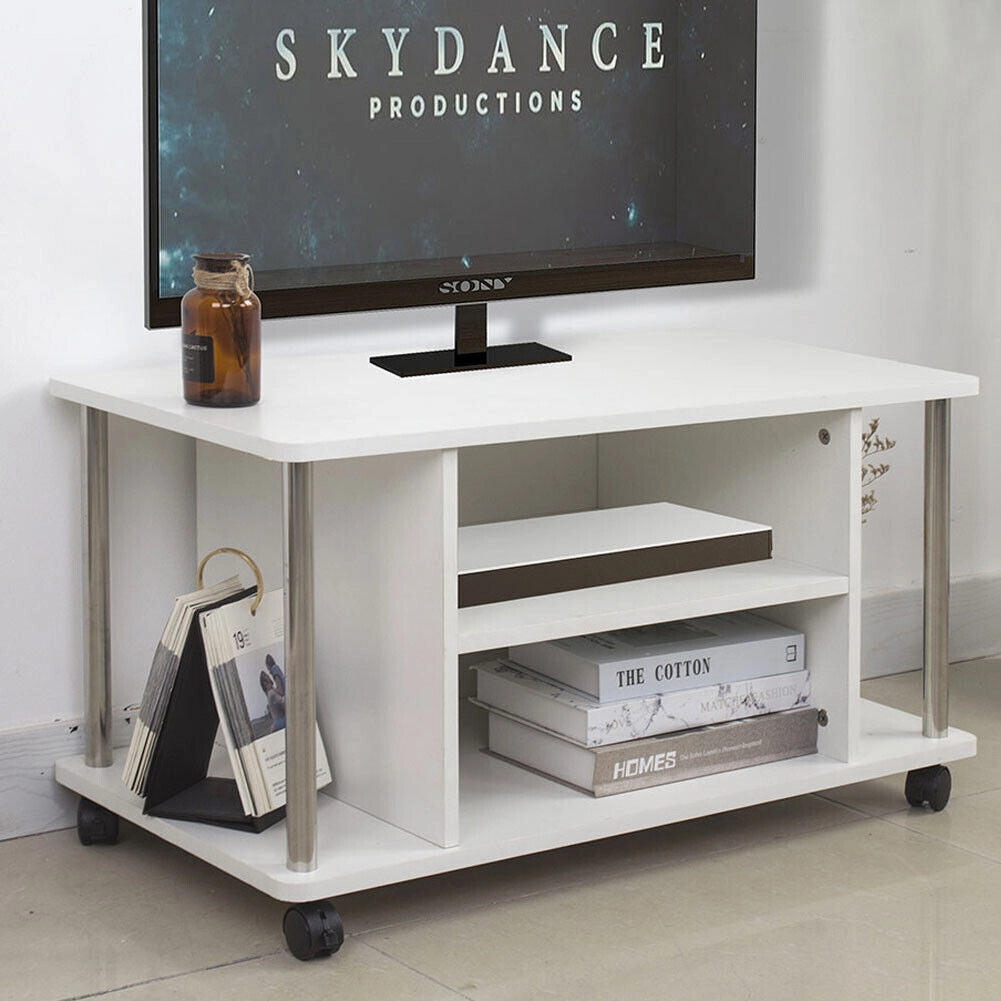 Mobile Mobiletto Tv Bianco 4 ruote Porta Televisore Legno MDF Carrello Tv