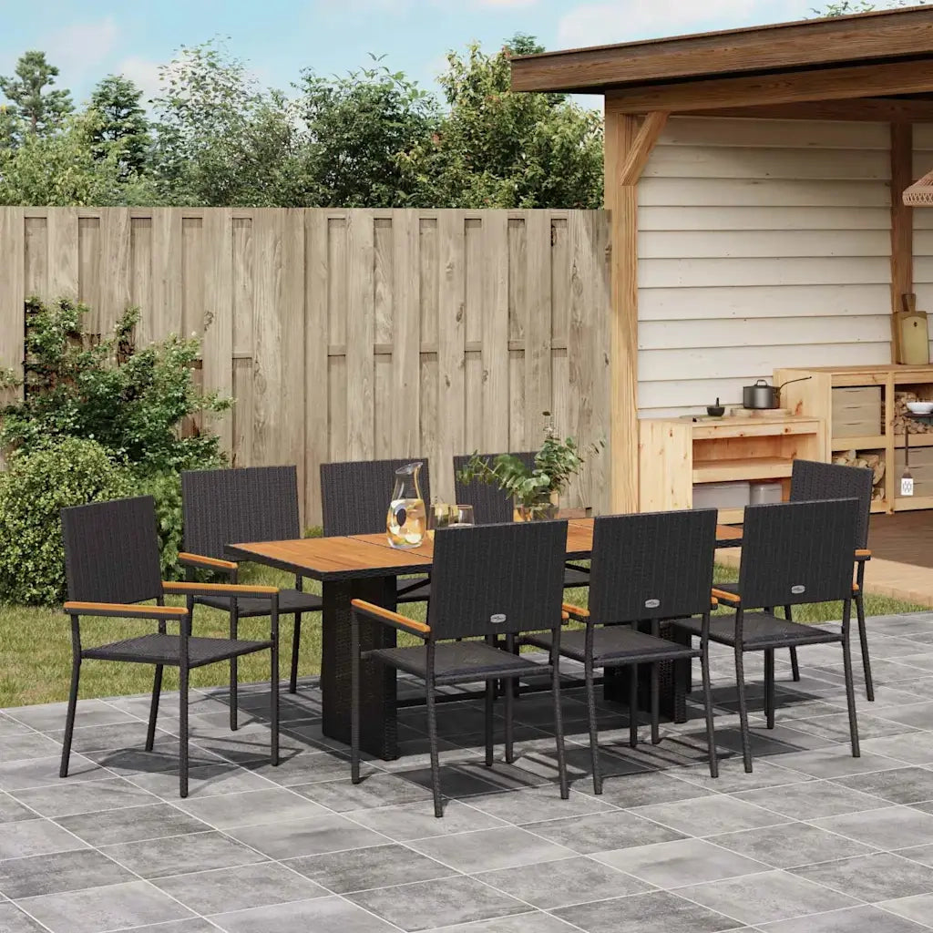 Set da Pranzo per Giardino 9 pcs Nero polyrattan