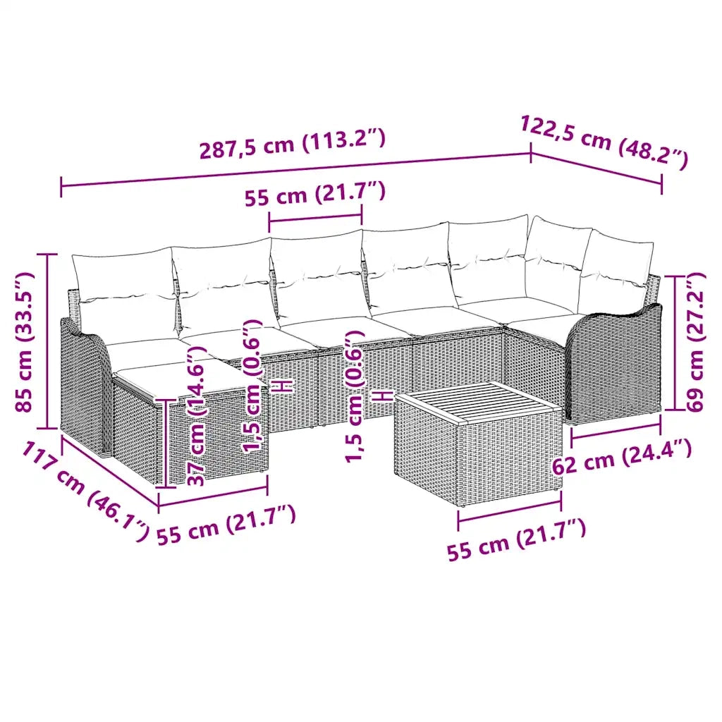 Set Divano da Giardino con cuscino 8 pcs Nero polyrattan 3347485