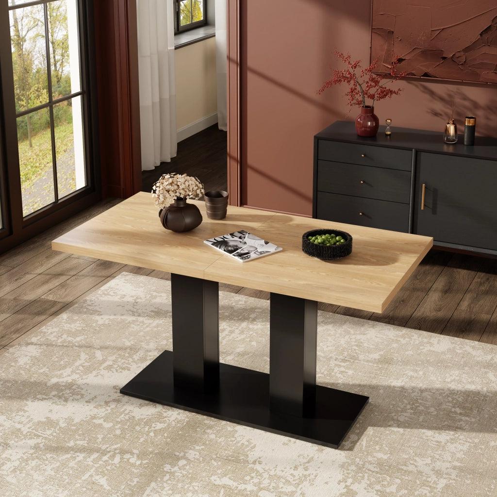 Tavolo allungabile, 140/180 × 70 cm, per 6-8 persone, color rovere, nero