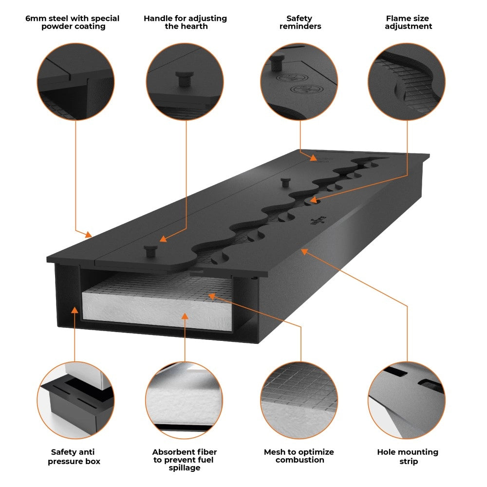 Caminetto a Bioetanolo Inside Black 2000 da Incasso - Nero Opaco, con Vetro, Bruciatore 6L, Design Moderno