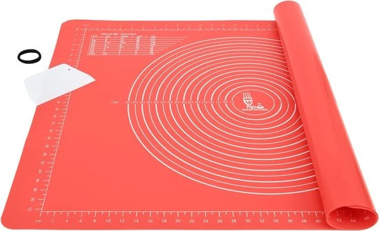Mat anti-slip in silicone, grande, 71 x 51 cm, fondo per panetteria, rullo per pizza, XL, mat silicone per fondant, deegmat con taglierino, mat anti-slip in silicone (rosso)