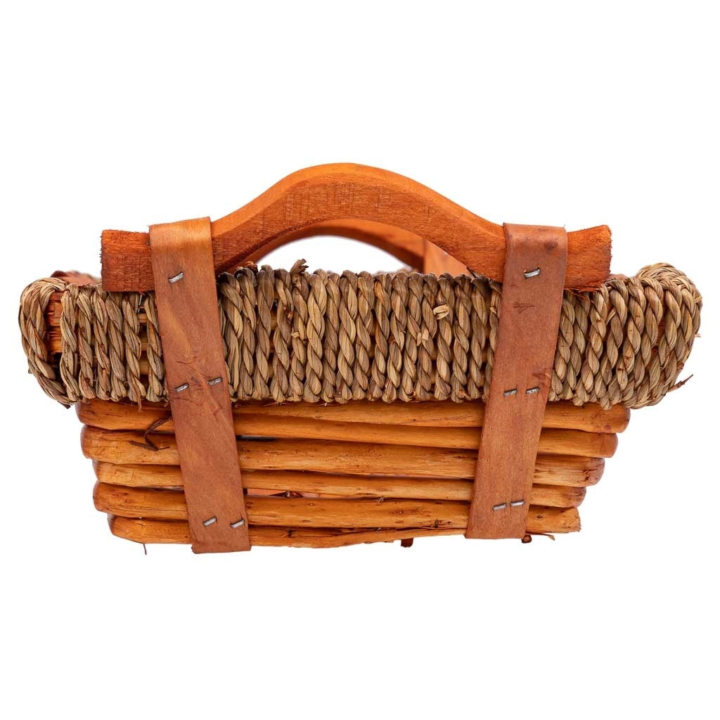 Vassoio in vimini e legno 38x22x9/12,5h cm