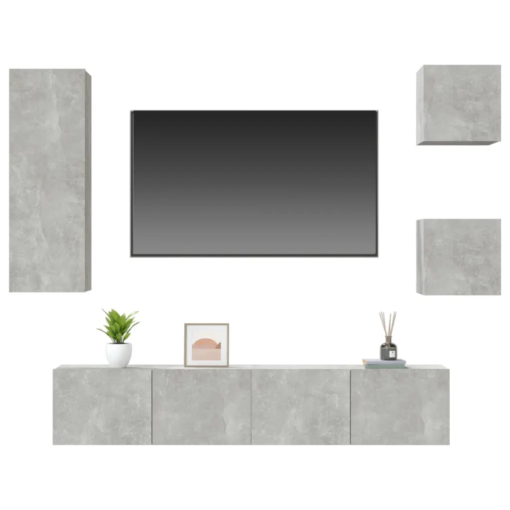 Set di Mobili Porta TV 5 pz Grigio Cemento in Legno Multistrato 3114441