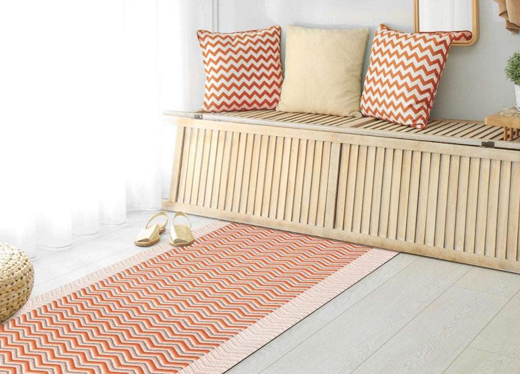 Tappeto Passatoia Tessuto Jacquard Linea Emozioni Dis. Zig Zag Twist Arancio - 57x180 - Arancio
