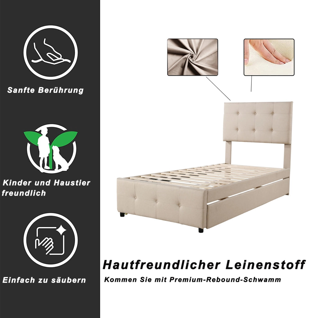 letto imbottito lino beige 90 x 200 cm