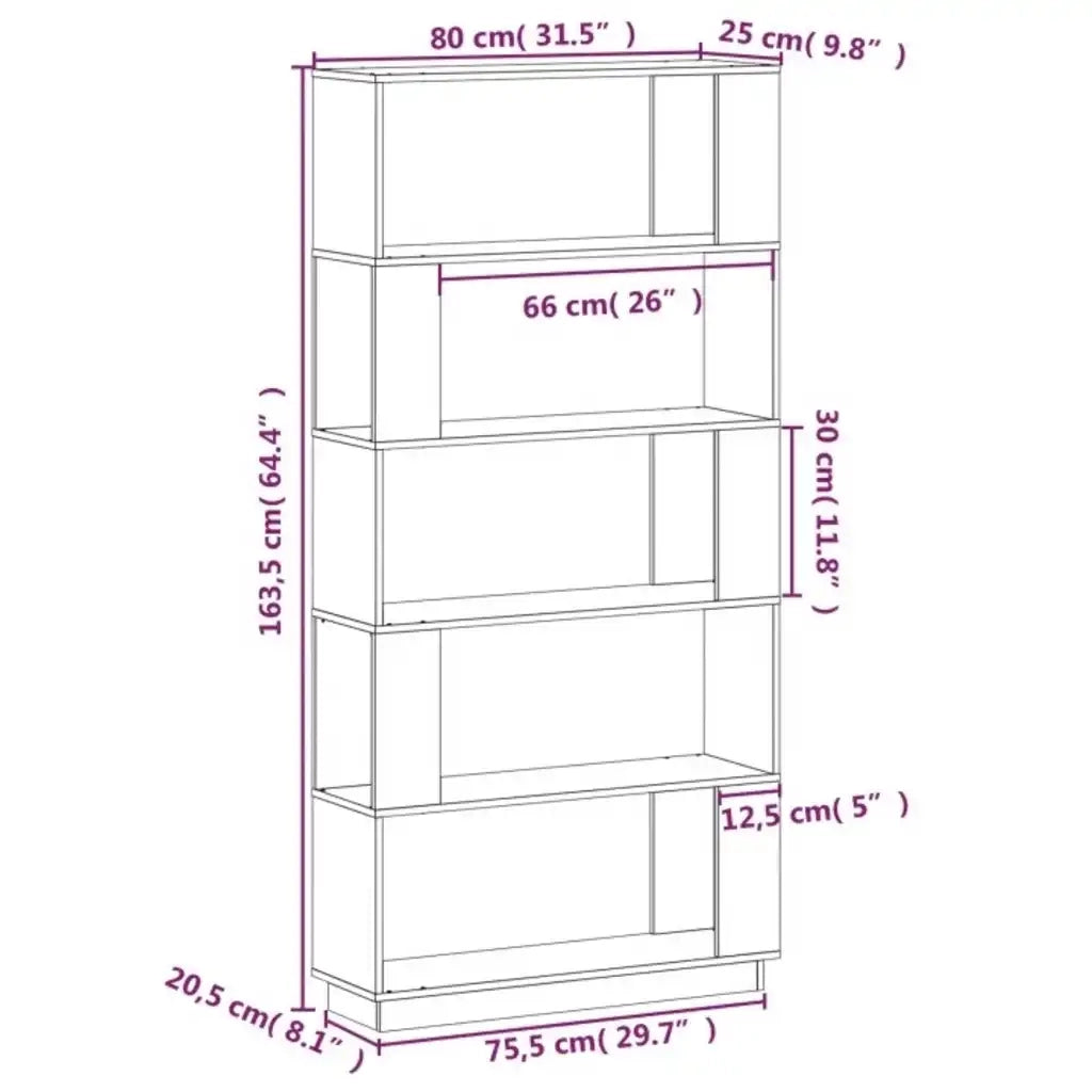 Libreria Divisorio-Scaffale per Libri-Mobile di Stoccaggio Bianco 80x25x163,5 cm Legno Massello di Pino