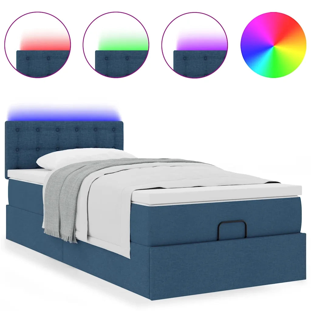 Pouf Letto con Materasso e LED Blu 100x200 cm in Tessuto 3312456