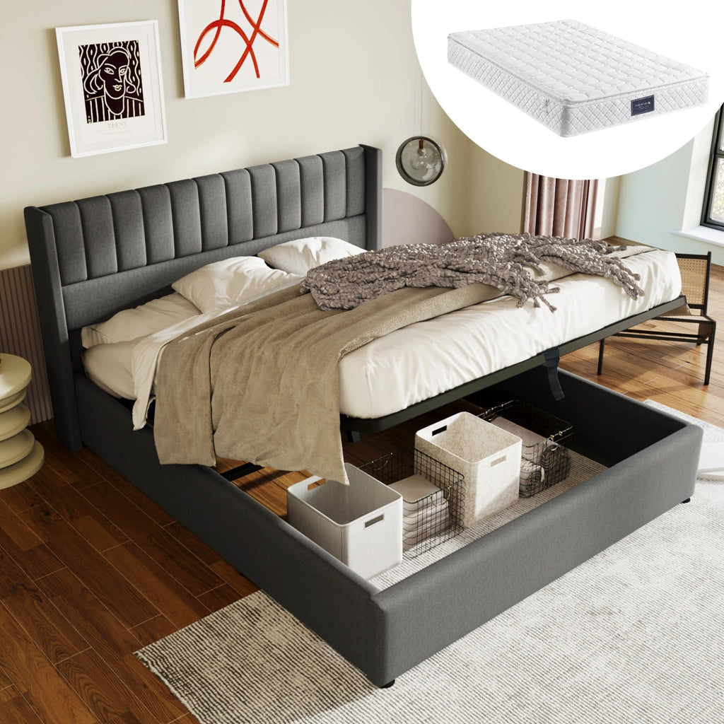 letto imbottito lino grigio 140x200 cm