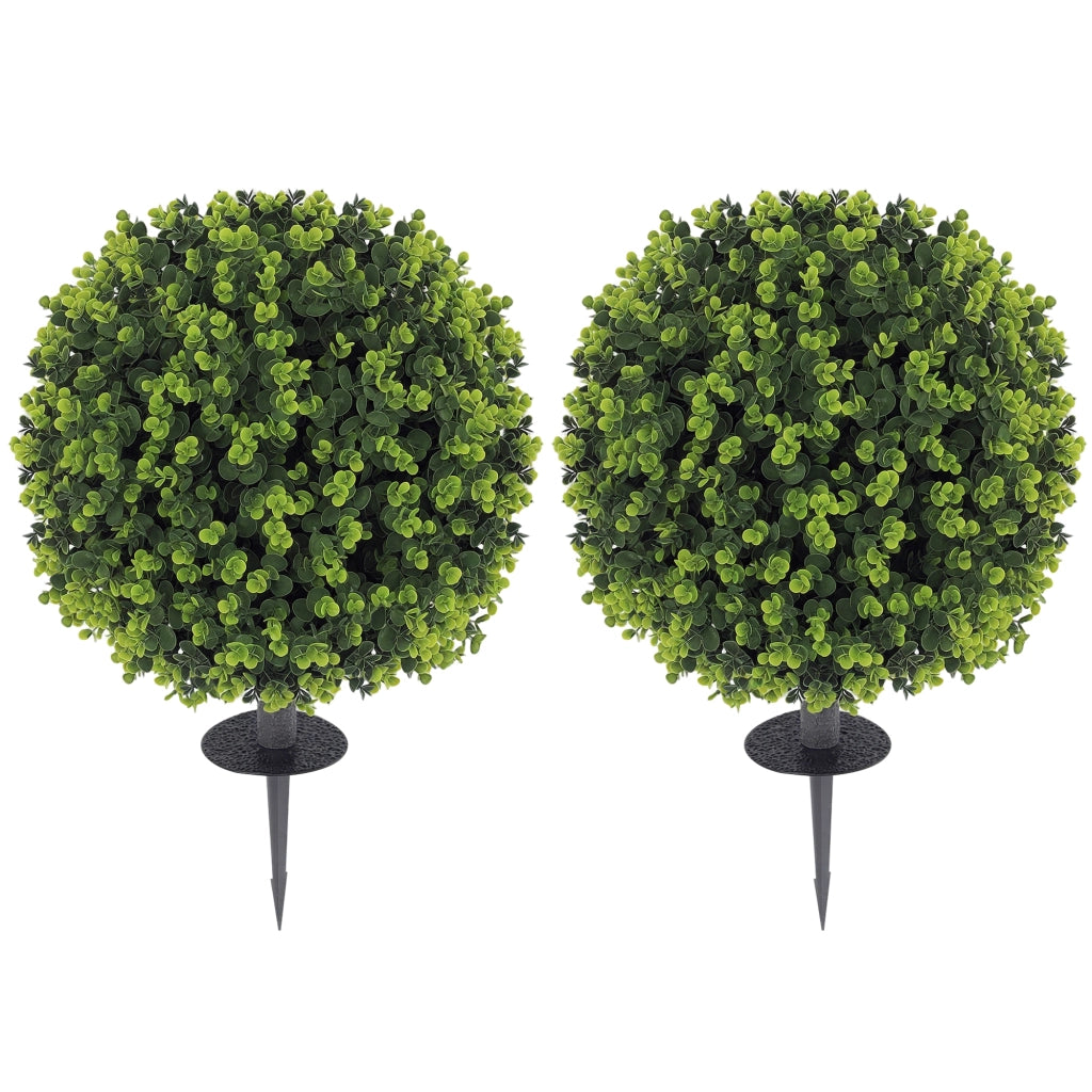 Set 2 Piante Artificiali di Bosso da 40 cm con Picchetto Integrato per Interno ed Esterno. Verde