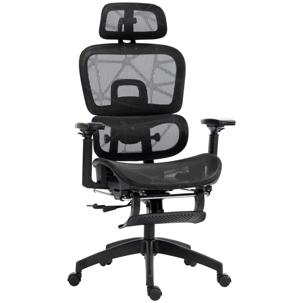 Sedia da Ufficio Ergonomica con Poggiatesta, Supporto Lombare, Poggiapiedi e Schienale Reclinabile, in Poliestere Nero