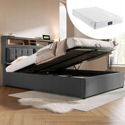 Letto imbottito 160x200 grigio con USB, telaio - Xylo