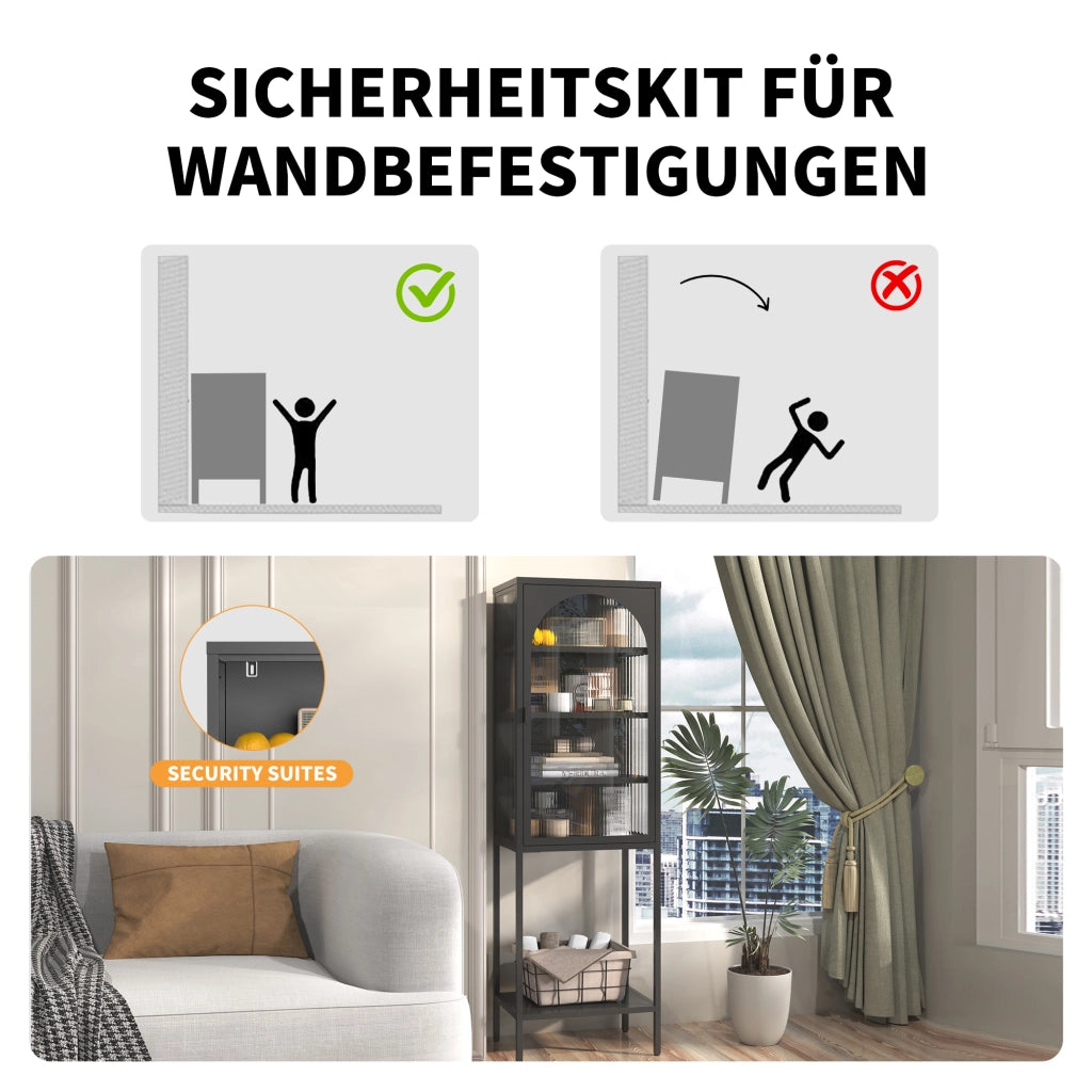 Libreria a cubi con ante in vetro ¨C Zephmum ¨C Grigio metallo 160x50x35 cm
