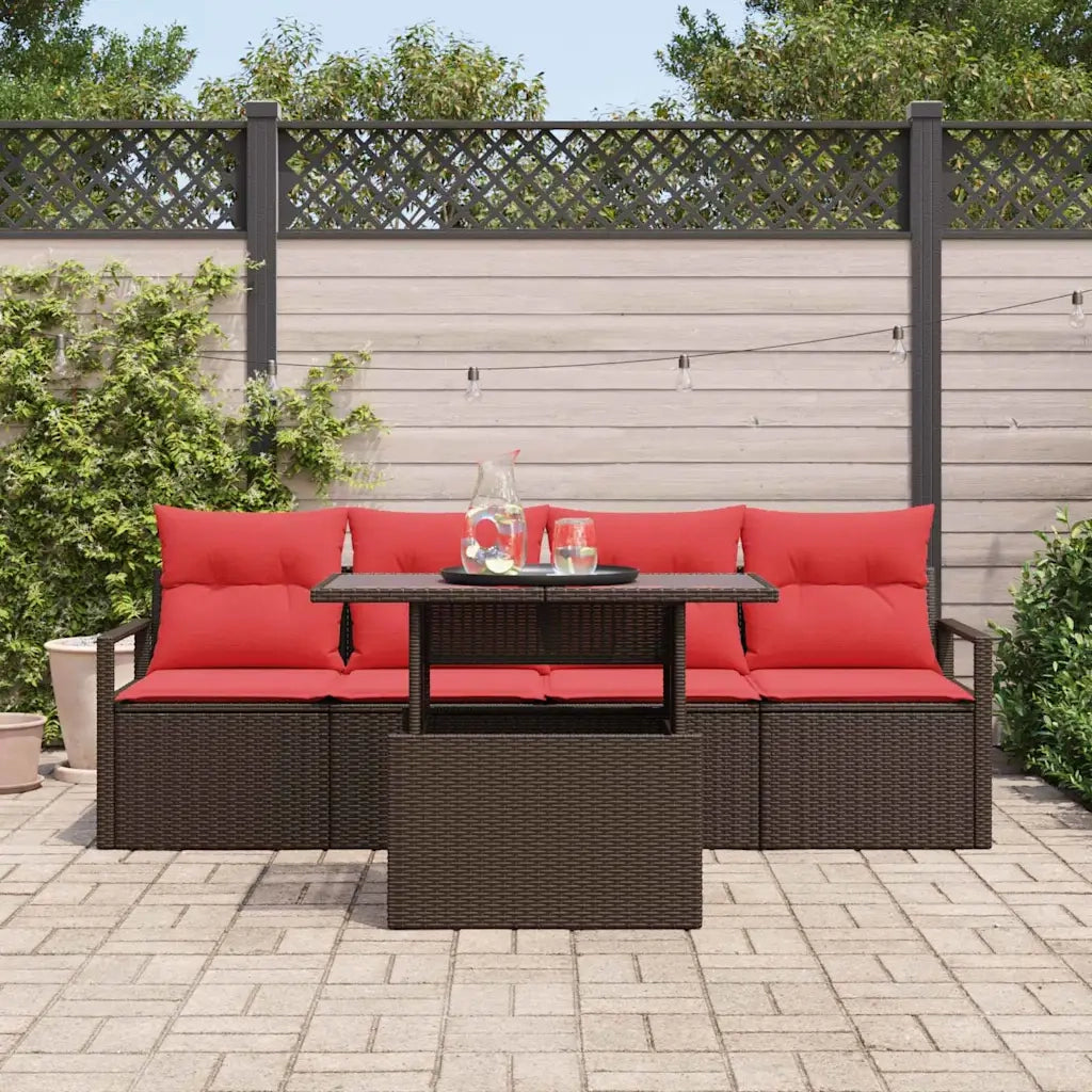 Set Divano da Giardino 5 pcs Marrone e Rosso polyrattan 3348730