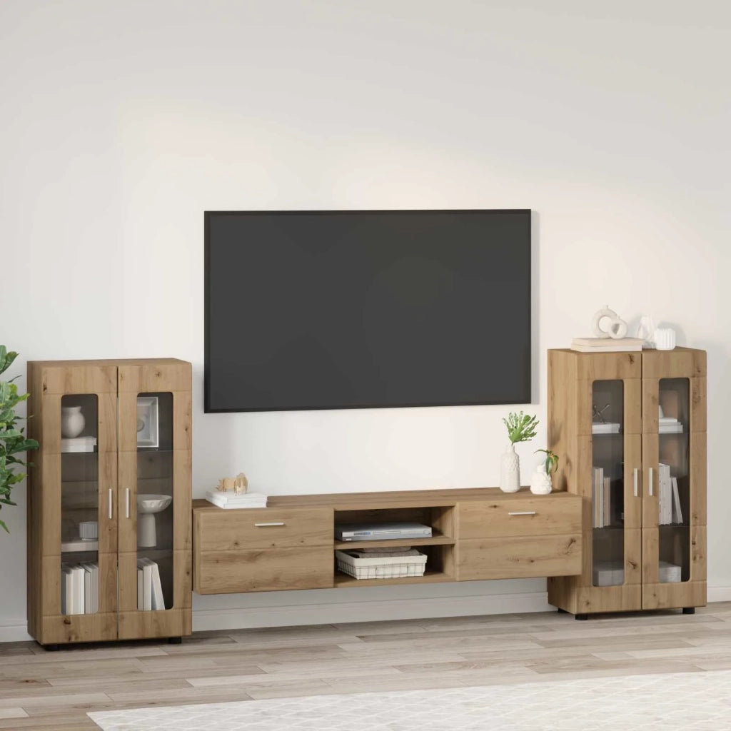 Set mobile TV FLORIN 3 pz-Credenza per TV Rovere artigianale Legno multistrato 386024