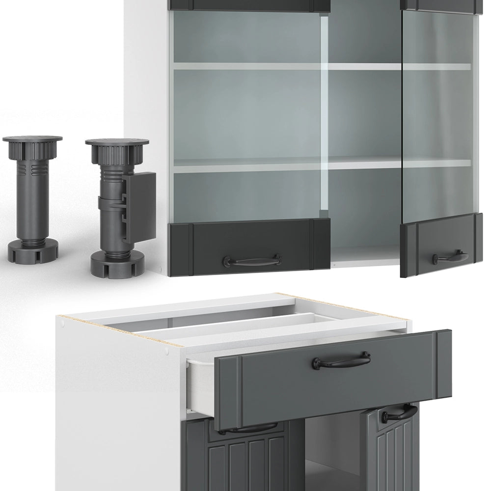 Cucina completa Fame-Line Antracite rustico/Bianco 140 cm, PL Antracite Vicco