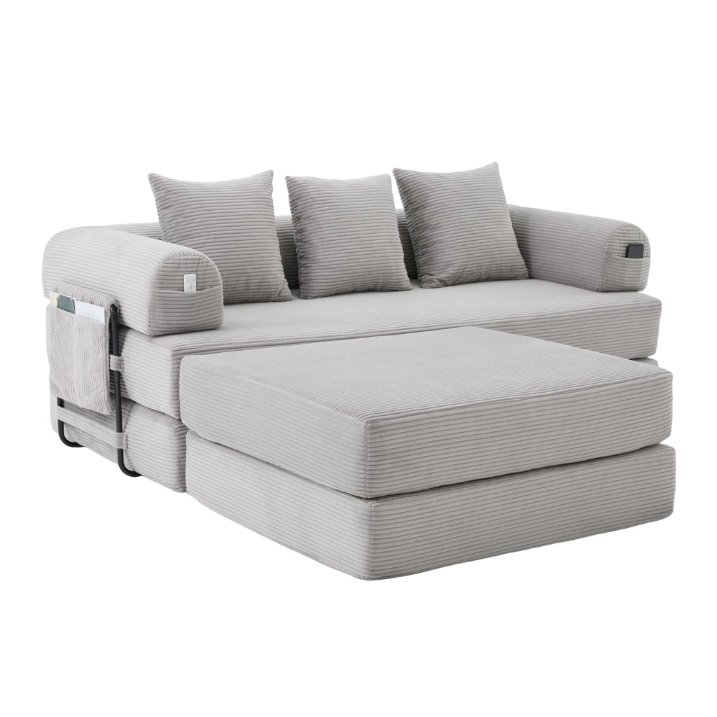 Divano modulare con pouf - Zephmum- Telaio metallico robusto, cuscini comodi, imbottitura extra spessa, combinabile liberamente, colore grigio chiaro
