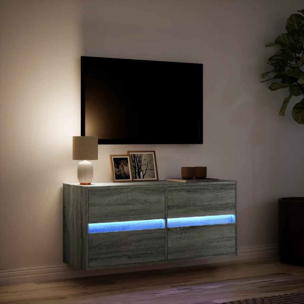Mobile TV a Parete | Armadietto TV | Mobile Porta TV con Luci LED Grigio Sonoma 100x31x45 cm