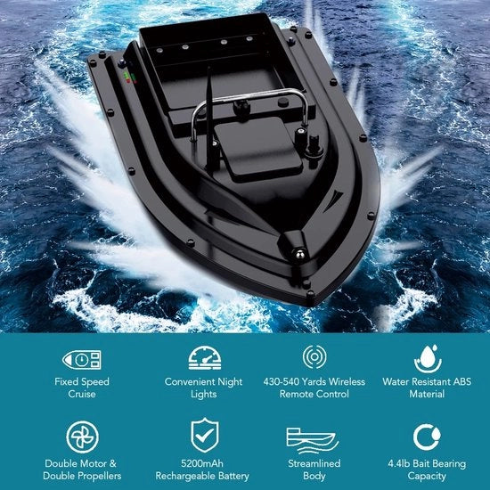 Pattino automatico per pescatori - Pattino - D16 GPS senza fili VisaaS - Barca con grande contenitore per le prede - Pattino automatico per le prede - 430-540/400-500m di portata di comando 5200mAh/10000mAh