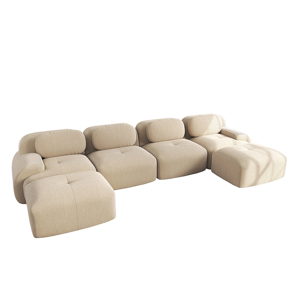 Divano a U senza montaggio - Xylo - Velluto traspirante, braccioli XL, 32D, beige