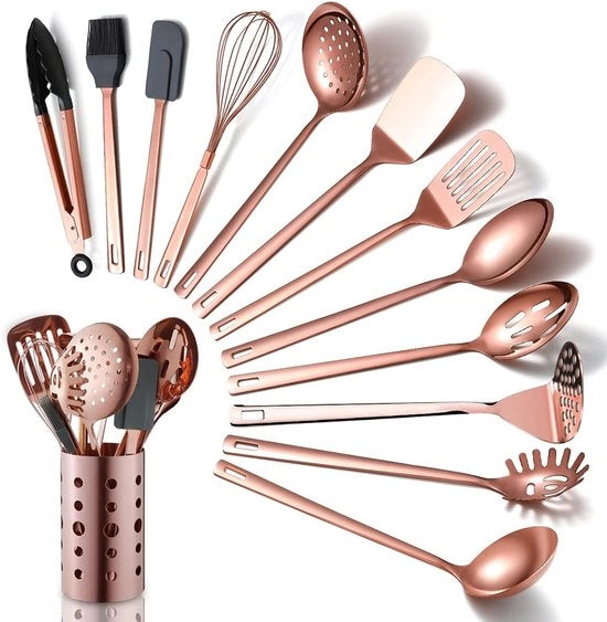 Set di accessori da cucina - 13 pezzi - acciaio inossidabile - rosa oro