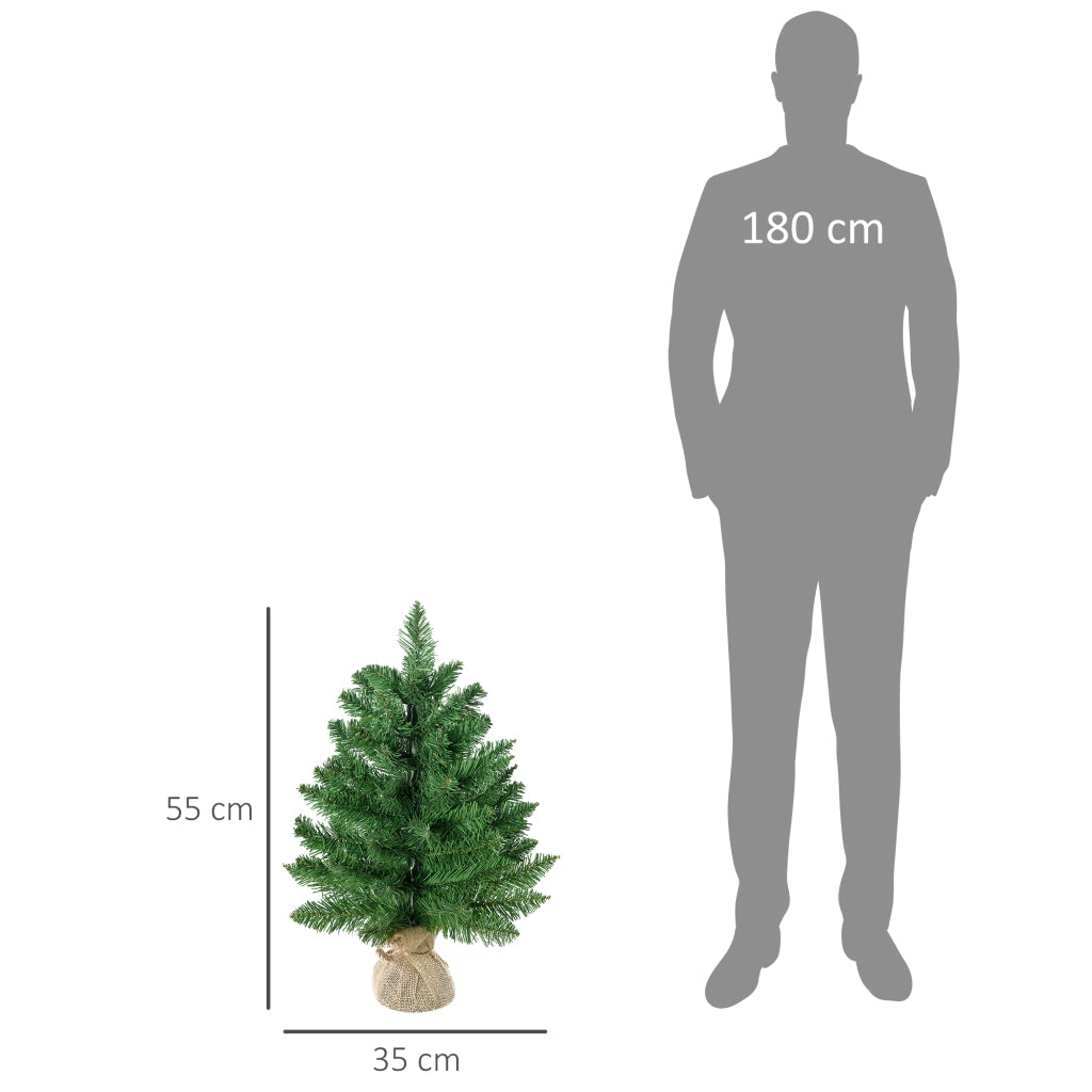 Albero di Natale Mini 55cm con 50 Rami Folti e Aghi Realistici in PVC, Base in Cemento e Iuta