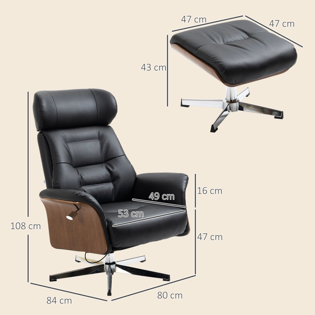 Poltrona Relax Reclinabile con Poggiapiedi ¨C Minimal ¨C Nero 80x84x108cm
