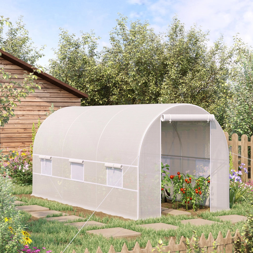 Serra tunnel da giardino 8m2 ¨C Xylo ¨C con porta e 6 finestre, PE 140g/m2, 400x200x200cm bianco