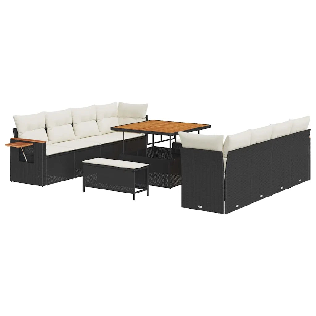 Set Divano da Giardino 12 pcs Nero e Crema polyrattan