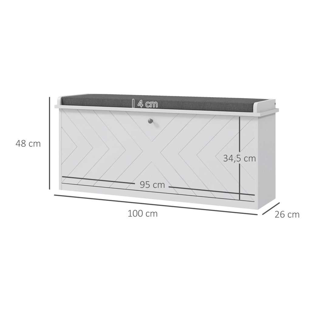 Panca porta scarpe con cassetto, cuscino e ripiano regolabile ¨C Minimal ¨C Bianco 100x26x48 cm