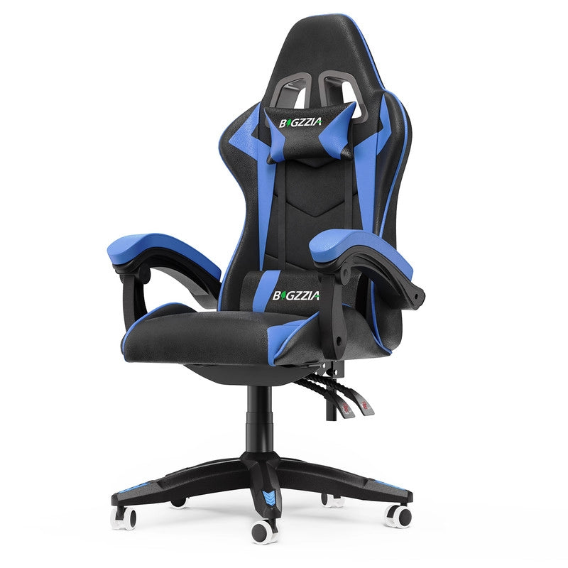 Sedia da gioco,  Sedia da gioco ergonomica, altezza regolabile, schienale reclinabile, braccioli e poggiatesta, nero e blu