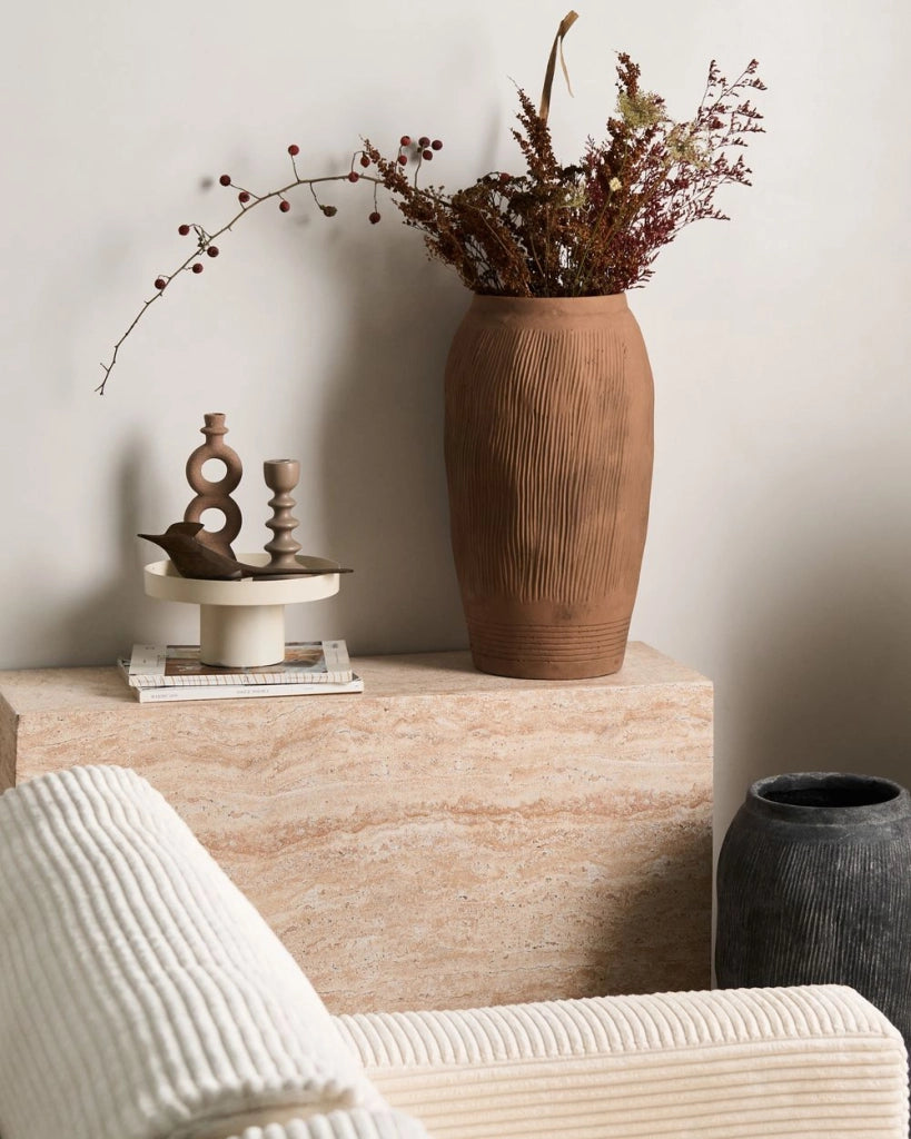 Vaso da fiori in fibra di argilla marrone chiaro dipinto per interni ed esterni Forma rotonda Design moderno Soggiorno