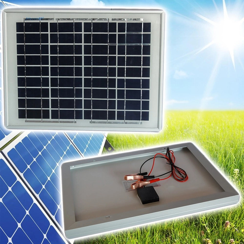 Trade Shop - Pannello Fotovoltaico Solare Modulo 10w 10watt 12v Celle Silicio Pinze Batteria -