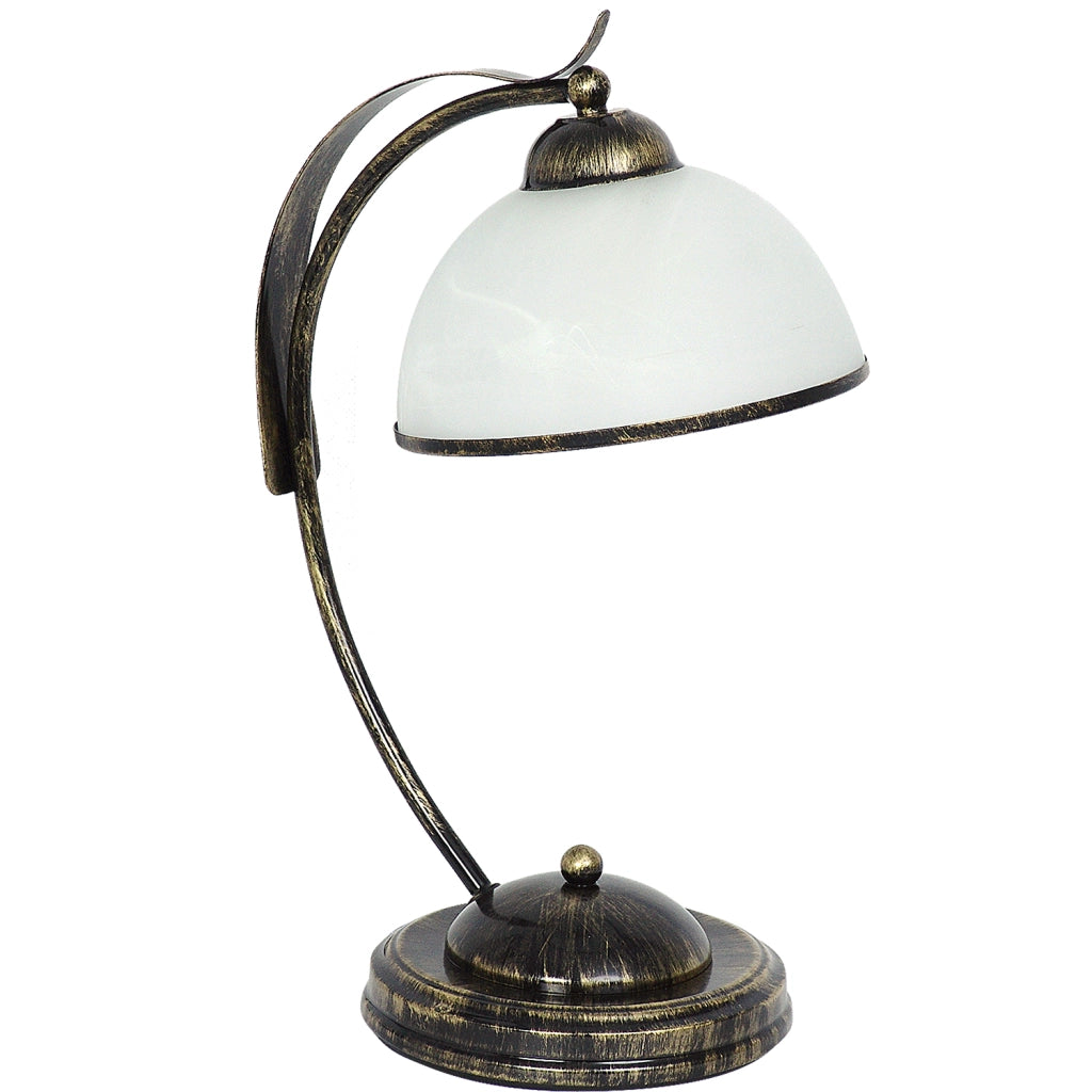 Lampada da tavolo Korfu oro patinato vetro bianco E27 15W Luminex