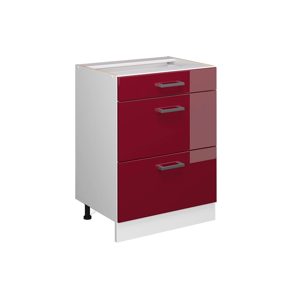 Vicco Base universale Rosso bordeaux lucido 60 cm con cassetti, senza piano di lavoro