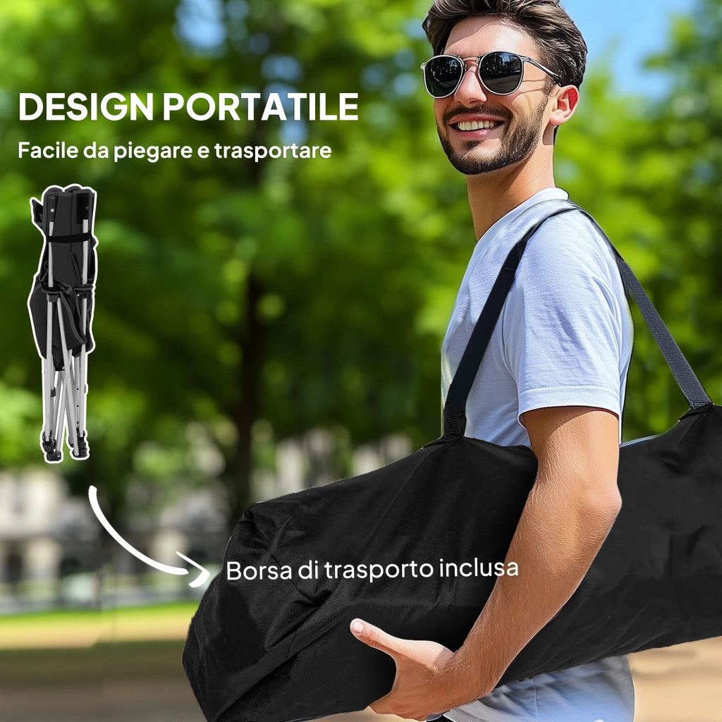 Sedia da Campeggio Pieghevole e Reclinabile con Accessori Nero
