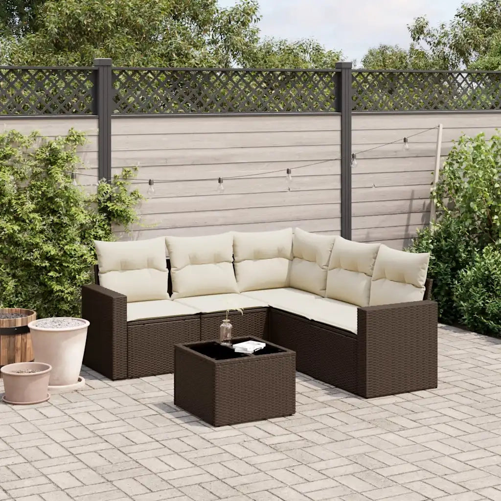 Set Divano da Giardino 6 pz con Cuscini Marrone in Polyrattan