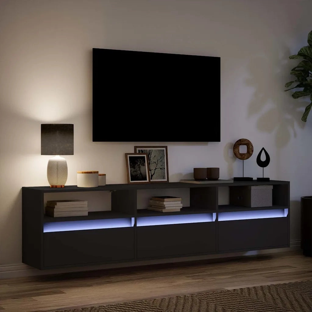 Mobile TV a parete con LED Nero 180x31x45 cm 3307941