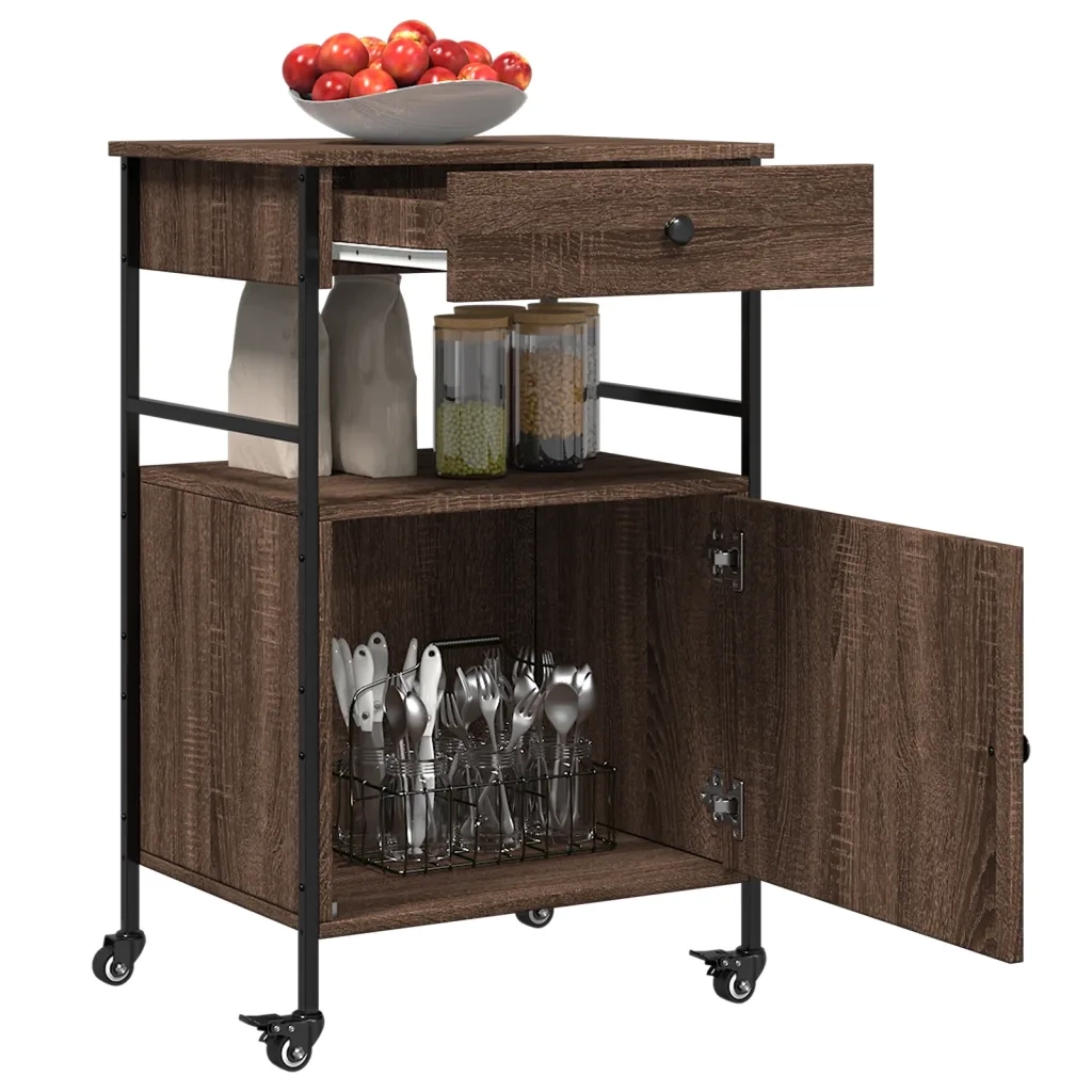 Carrello Cucina-Scaffale per Cucina Rovere Marrone 56x43x89,5 cm Legno Multistrato