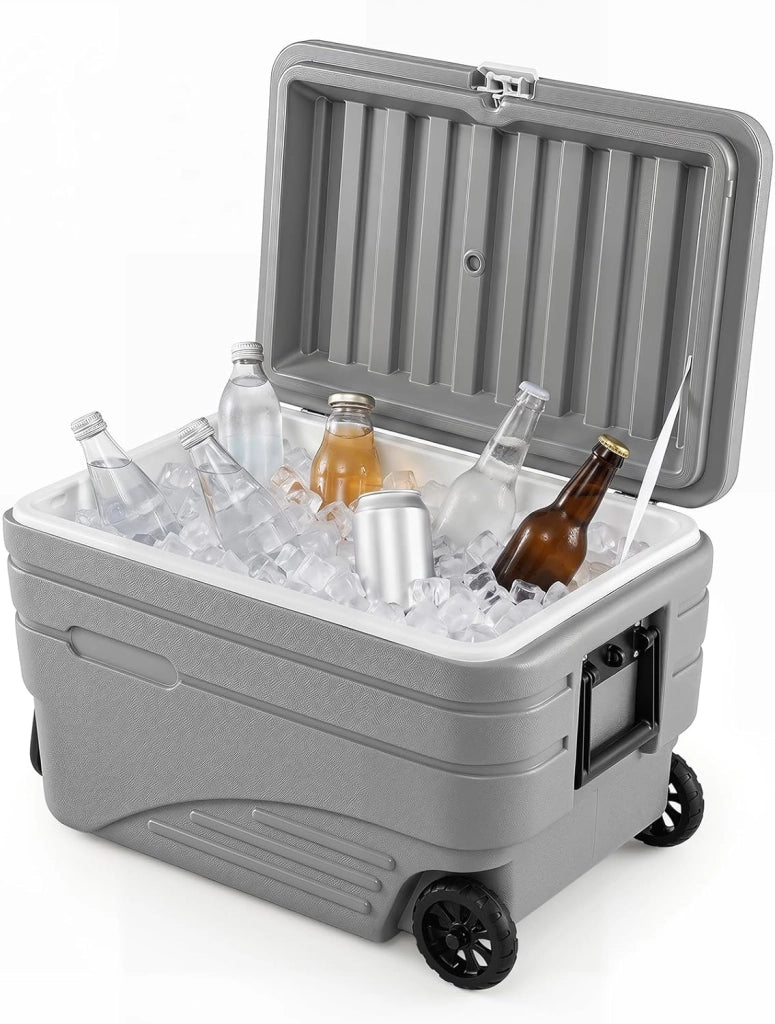 Frigorifero Portatile, Frigorifero Campeggio con 2 Ruote e Manico, Mini Frigo Esterno Conserva Freddo Fino a 5-7 Giorni, Foro di Scarico, per Pesca e Picnic