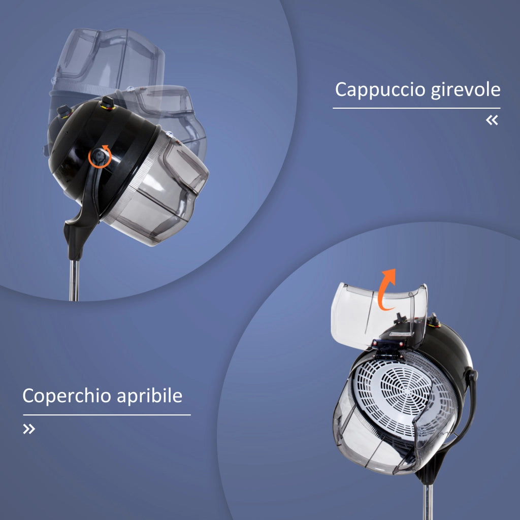 Asciugacapelli Casco 1180W Regolabile con Timer e Ruote ¨C zephmum ¨C Nero 65x65x115-165 cm
