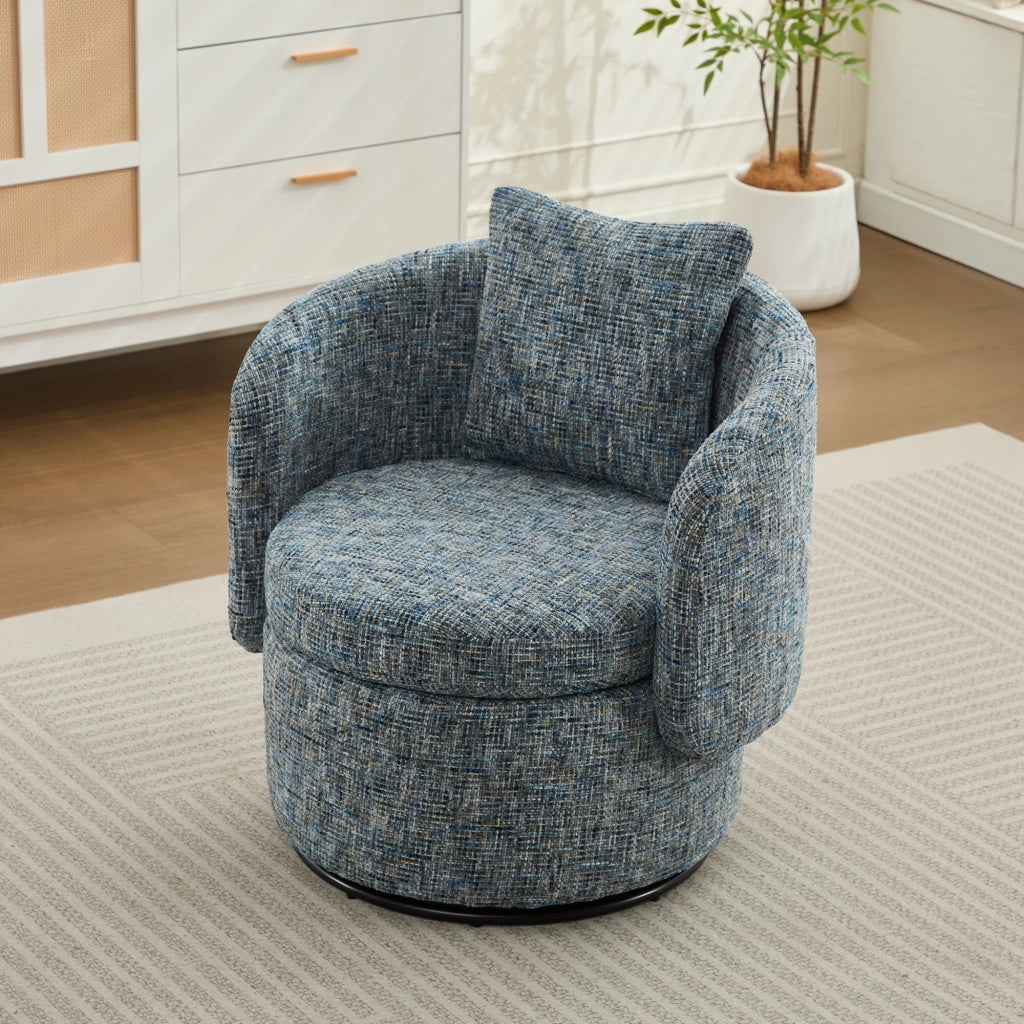 Poltrona girevole 360° con contenitore e cuscino schienale in ciniglia blu per soggiorno e camera da lettura