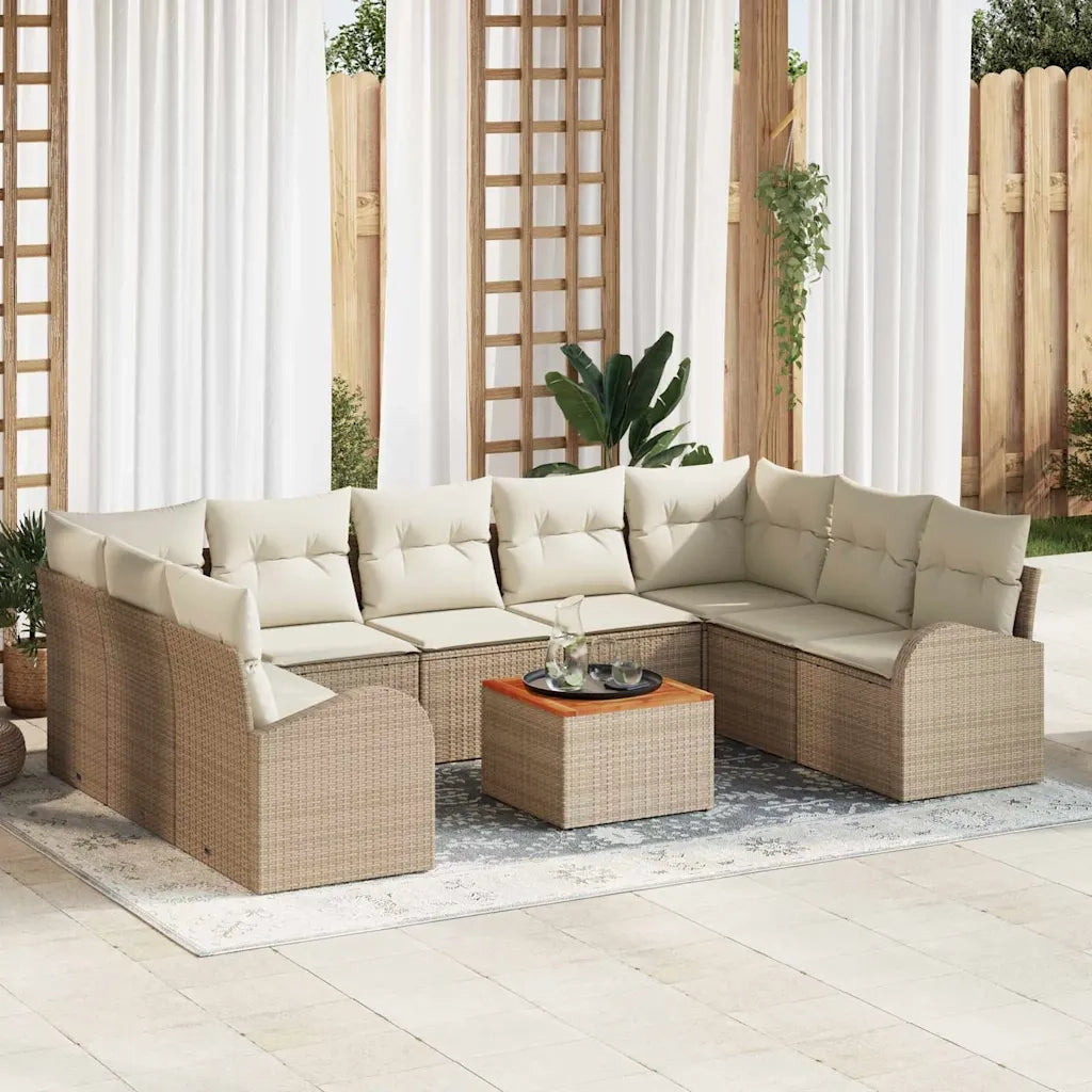Set Divano da Giardino con cuscino 10 pcs Beige polyrattan