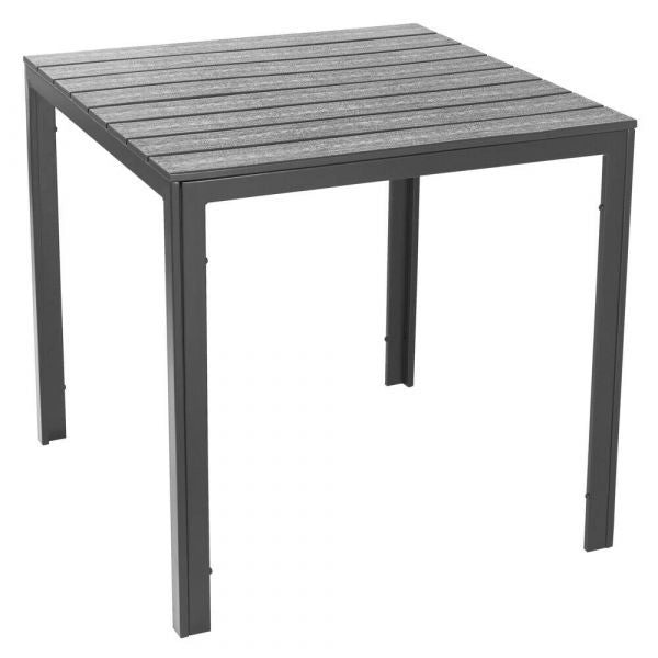 TTAVOLO DA GIARDINO GRIGIO TENERIFE QUADRATO EFFETTO LEGNO IN METALLO 78X78X74